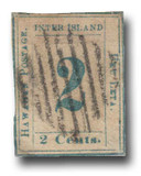 H13 - 1859-62 2c Numeral, Light Blue Hawaii, Bluish White Paper