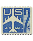 C52 - 1958 7c Jet Airliner, Blue, Perf. 10 Horizontally