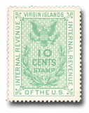 DWIR49 offer - 1965 10c Danish West Indies Documentary Tax Revenue Stamp, Green, Perf. 12.5