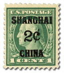 K1 - 1919 2c on 1c Shanghai Overprint - green