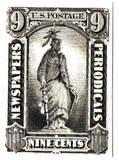 PR14P4 - 1875 9c Newspaper & Periodical, Black, Plate Proof on Card