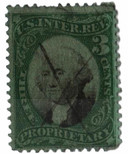 RB3b - 1874 3c Proprietary Revenue Stamp, Green & Black, Green  Paper