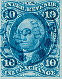R36a - 1862-71 10c U.S. Internal Revenue Stamp, Inland Exchange, Blue, Imperf.