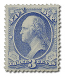 O37 - 1873 3c Navy Department Official, Ultramarine, Hard Paper