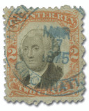R135 - 1871-72 2c U.S. Internal Revenue Stamp, Orange & Black