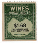 RE150 - 1942 $1.68 Cordials, Wines, Etc. Stamp, Yellow Green & Black, Rouletted 7, Denomination Spelled Out in Two Lines
