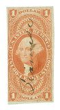 R70a - 1862-71 $1 U.S. Internal Revenue Stamp, Lease, Red, Imperf.