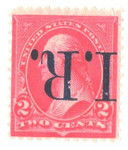 R155Ah - 1898 2c U.S. Internal Revenue Stamp, Pink, Type IV, Blue Overprint Type B Inverted