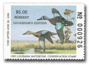 SDLA1b - 1989 $5.00 Louisiana State Duck, Governor's Edition, Resident