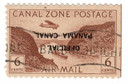 CZCO14a - 1947 6c Canal Zone Official Airmail, Gaillard Cut, Panama Canal Inverted Overprint, Yellow Brown