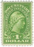 R240 - 1917-33 $1 U.S. Internal Revenue Stamp, Yellow Green, Double Line Watermark, Perf. 11, Without "Series 1914"
