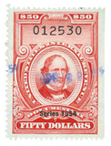 R680 - 1954 $50 U.S. Internal Revenue Stamp, Carmine, No Gum