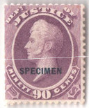 O34S - 1875 90c Department of Justice Official, Specimen, Purple