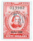 R717 - 1958 $60 U.S. Internal Revenue Stamp, Carmine, No Gum