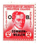 PHO27 - 1938-40 2c Philippine Islands Official Stamp, Jose Rizal, Rose, Unwatermarked, Perf. 11, Black Overprint