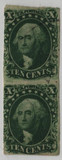 14,15 - 1855 10c Washington, Green Types II & III, Imperf. Pair