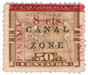 CZ18 - 1905 8c on 50c Map of Panama, Bister Brown, Canal Zone Black Horizontal Overprint, Red Panama & Bar Overprint, Added 8c