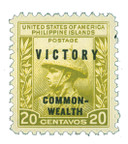 PH492 - 1945 20c Juan de la Cruz, Light Olive Green, Philippine Islands, Victory & Commonwealth Overprint in Black