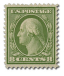 337 - 1908 8c Washington, Olive Green, Double Line Watermark, Perf. 12