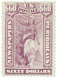 PR32 - 1875 $60 Newspaper & Periodical Stamp, Violet, Hard Paper