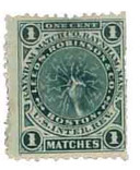 RO124d - 1878-83 1c Leeds, Robinson & Co. Matches, Green, Double Line Watermark USIR