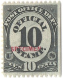 O51S - 1875 10c Post Office Department Official, Specimen, Black
