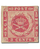 DWI1 - 1856 3c Coat of Arms, Dark Carmine, Danish West Indies , Imperf.