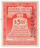 RV6 - 1942 $5 Motor Vehicle Use Tax, rose red (gum & control no. on face, inscriptions on back)