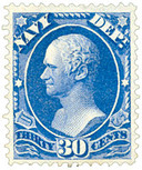 O44 - 1873 30c Navy Department Official, Ultramarine, Hard Paper