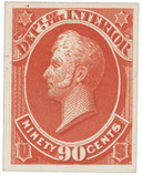 O24P4 - 1873 90c Department of Interior Official, Vermilion, Plate Proof on Card