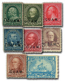 G1//G10 - 1899 Guam Black Overprints on U.S. Stamps, Set of 7 Stamps & Free Album Pages & U.S. Revenue Stamp