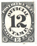 O52P3 - 1873 12c Post Office Department Official, Black, Plate Proof on India Paper