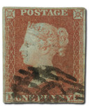 3 - 1841 Great Britain, Queen Victoria, 1p Red Brown