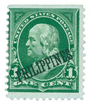 PH213 - 1899 1c Franklin, Yellow Green, Double Line Watermark, Philippines Black Overprint