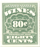 RE76 - 1933 80c Cordials, Wines, Etc. Stamp, Light Green, Rouletted 7