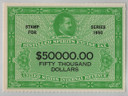 RX25 - 1950 $50,000 Distilled Spirits Excise Tax Stamp, Yellow Green & Black
