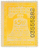 RV18 - 1943 $5 Motor Vehicle Use Tax, yellow (gum & control no. on face, inscriptions on back)
