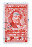 R677 - 1954 $10 US Internal Revenue Stamp - watermark, perf 11, carmine