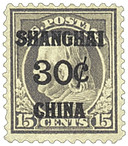 K12 - 1919 30c on 15c Franklin, Shanghai Overprint , Gray