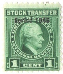 RD209 - 1946 1c Stock Transfer Stamp, Bright Green