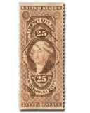 R50b - 1862-71 25c U.S. Internal Revenue Stamp, Warehouse Receipt, Red, Part Perf.