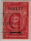 R723 - 1958 $10,000 U.S. Internal Revenue Stamp, Carmine, No Gum