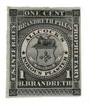 RS34b - 1871-77 1c B. Brandreth, Black, Silk Paper, 41x50mm, Imperf.