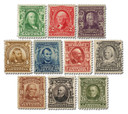 300-09 - 1902-03 Regular Issues, Double Line Watermark, Perf. 12, Set of 10 Stamps