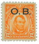 PHO10 - 1931 12c Philippine Islands Official Stamp, Abraham Lincoln, Red Orange, Unwatermarked, Perf. 11, Black Overprint