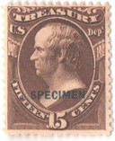 O79S - 1875 15c Treasury Department Official, Specimen, Dark Brown