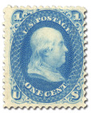 63 - 1861 1c Franklin, Blue, Perf. 12