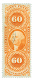 R64d - 1862-71 60c U.S. Internal Revenue Stamp, Inland Exchange, Orange, Silk Paper,