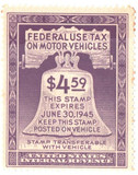 RV31 - 1944 $4.59 Motor Vehicle Use Tax, violet (gum on face, control no. & inscription on back)