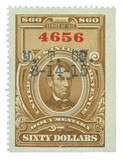 R224 - 1914-15 $60 U.S. Internal Revenue Stamp, Brown, Perf. 12, No Gum, Inscribed "Series 1915"